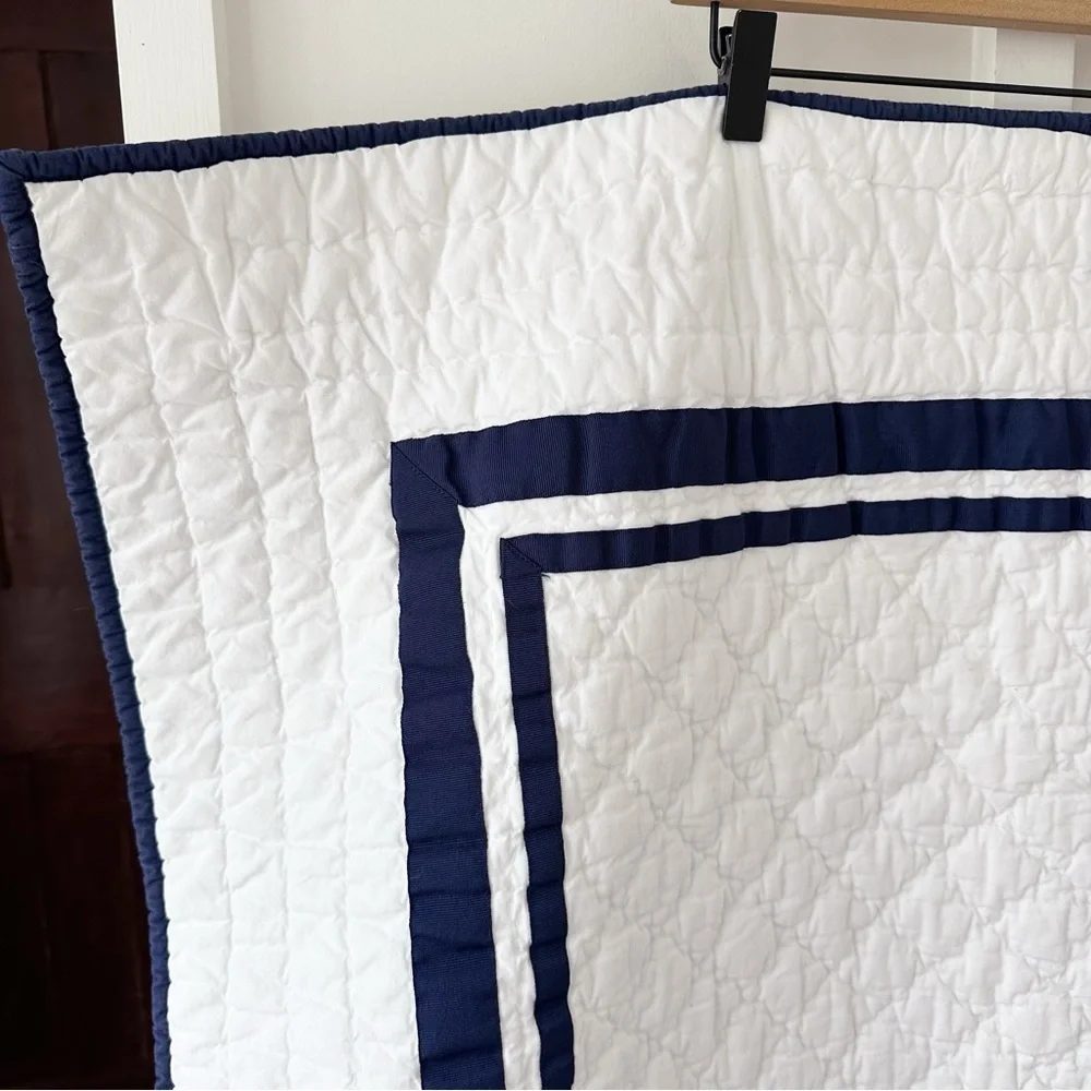 POTTERY BARN KIDS white Harper navy trim baby quilt